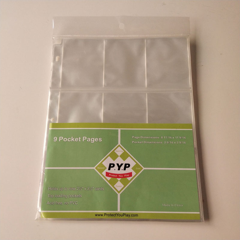9 folha protetora plástica da pasta dos protetores da página do suporte do cartão do jogo do bolso